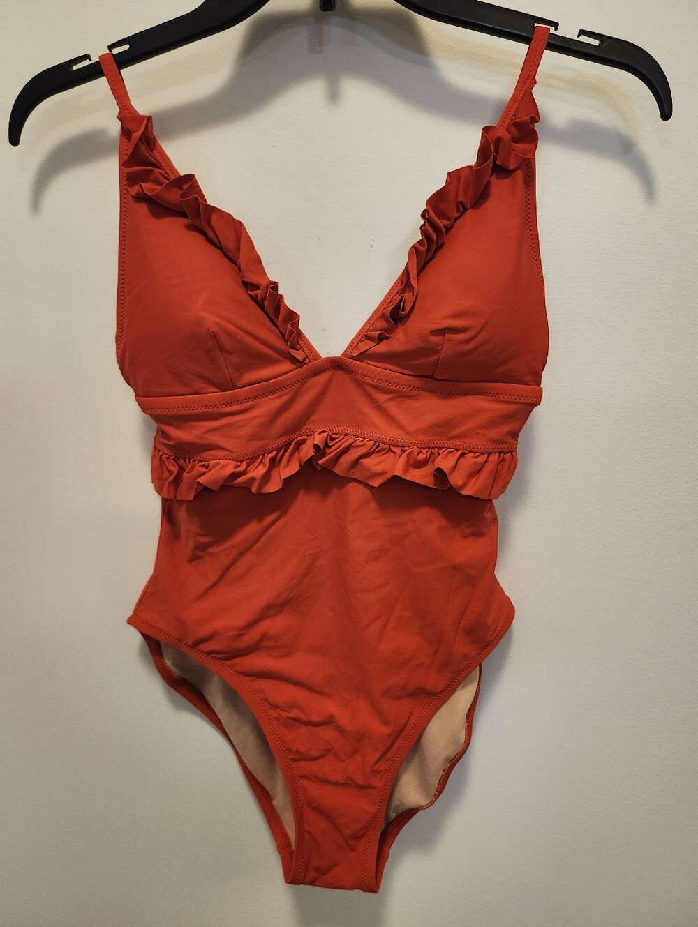 J. Crew Red Ruffle One-Piece Swimsuit Women's Size 4